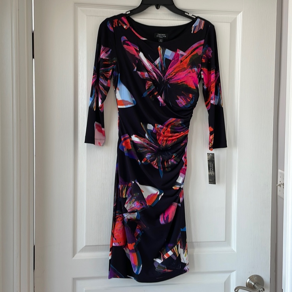 NWT - Tahari Black/Magenta/Orange/Blue Dress - 2P